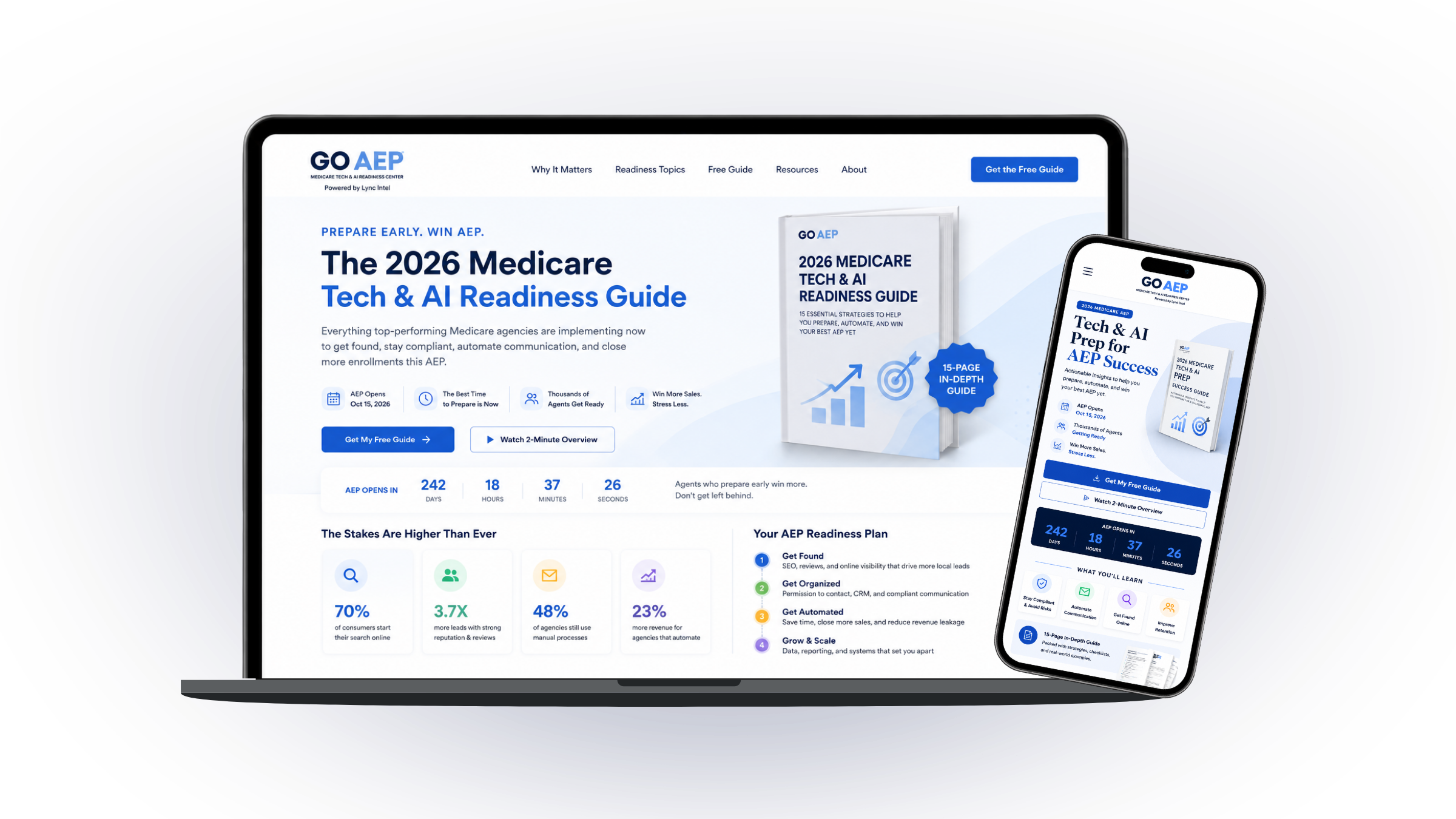 Modern Medicare agent stack shown across laptop and mobile phone